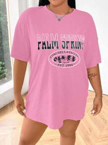 Flirla Tricou cu umăr în jos cu litere plus - Roz - Vizualizare 7