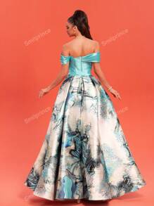 Nuovo stile elegante abito da cocktail/sera per nobildonna, spalle scoperte, da cerimonia, per balli, matrimoni, cene, lauree