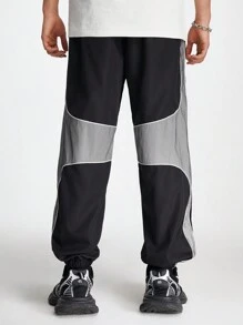 Manfinity NXTstreet Men's Loose Fit Straight Wide Leg Black And Silver Gray Pants - Black - View 3