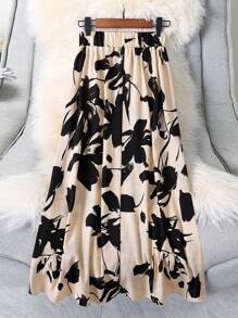 EARO Plus Size Women's Floral Print Elastic Waist Maxi Casual Skirt
