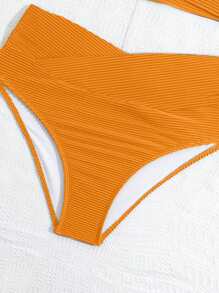 SHEIN Teen Girl Summer Beach Solid Texture Bikini Set - Yellow - View 3