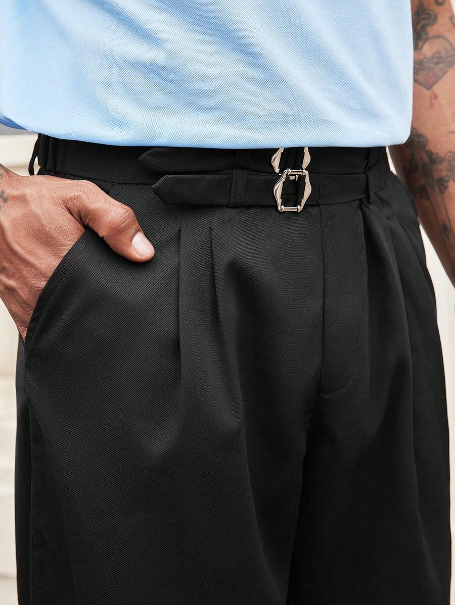 Manfinity Bizformal Men Slant Pocket Fold Pleated Suit Pants - Black - View 1