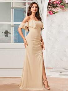 Sleeveless Pleated Chiffon Dress With High Slit