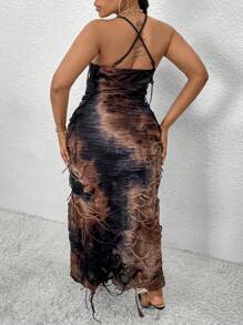 Flirla Đầm Maxi Dây Đeo Cổ Rộng Cho Nữ Cỡ Lớn - Màu Khaki - Xem 2