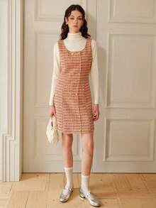 Double Breasted Tweed Dress Without Sweater - Pink - View 3