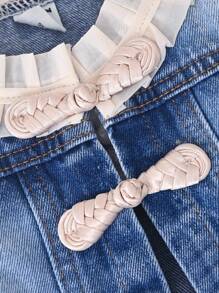 Vestido de manga larga sólido con ribete de volantes de malla contrastante y top de mezclilla sin mangas sólido para niña pequeña - Azul - Ver 5