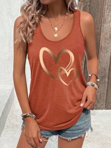 INAWLY Summer Round-Neck Tank Top With Valentine's Day Heart Print Graphic Tees Women Tops - Burnt Orange - View 4