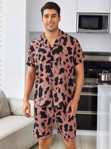 Men's Cow Print Lounge Wear Set - Multicolor - View 4