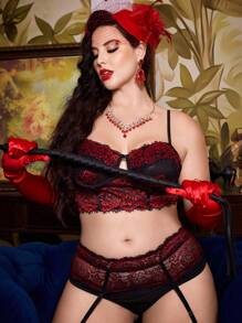 Plus 4pack Eyelash Lace Garter Underwire Lingerie Set - Multicolor - View 3