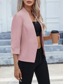 SHEIN Clasi 女性單排釦束腰長袖西裝外套 - 粉色 - 查看 4