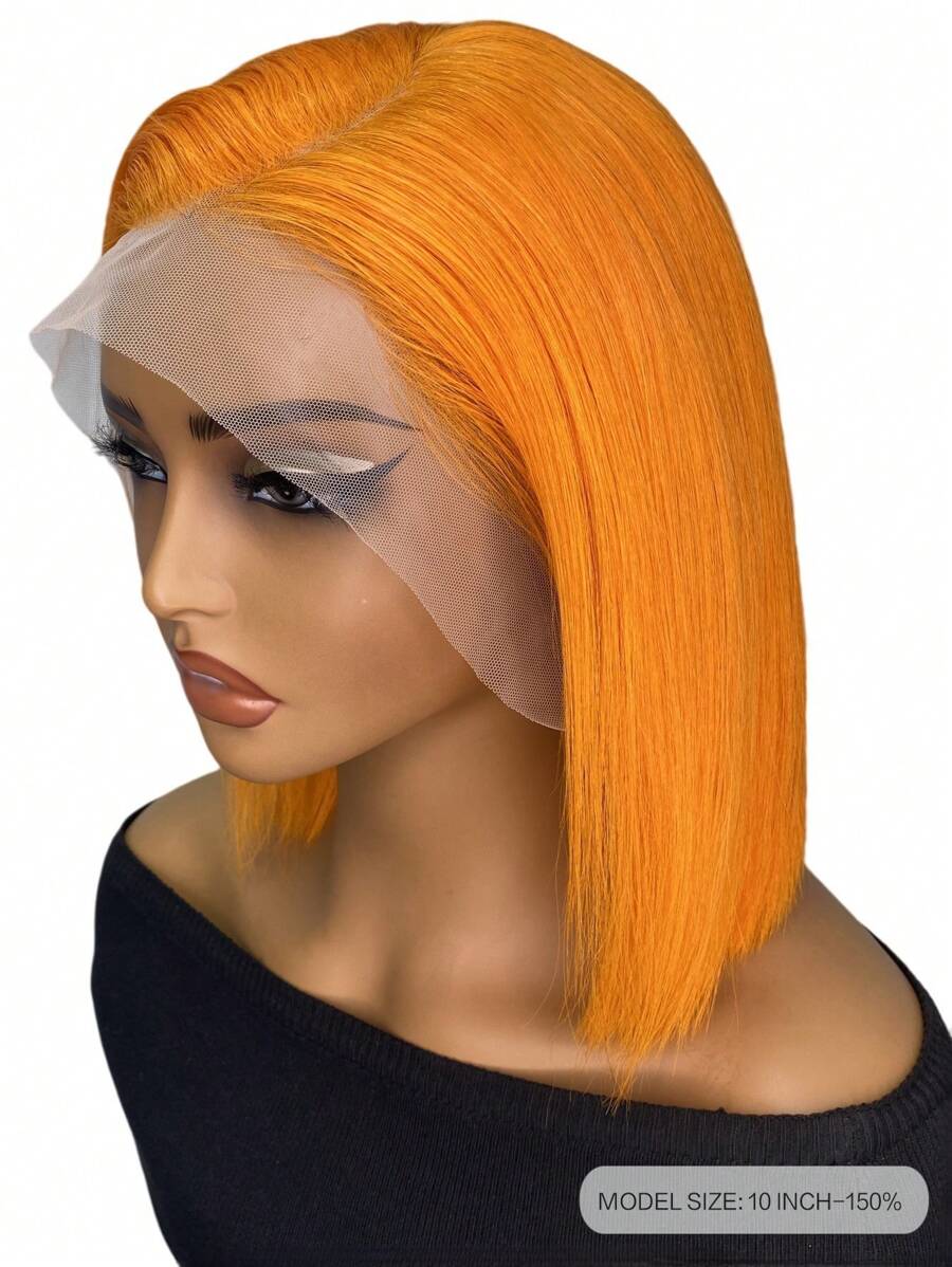 10inch 13*4 Transparent Lace Bob Wig Straight Wig Lace Front Orange Color Human Hair Wigs for Women - SORANGE - View 1