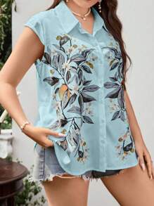 Calvaya Plus Floral Print Batwing Sleeve Shirt