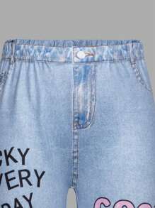 SHEIN 2 件套青少年女孩休闲运动衫和紧身裤套装，印花，欧美风格 - 彩色 - 查看 4