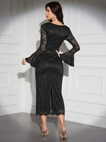 Modelyn Flare Sleeve Lace Longline Dress Long Evening Dresses