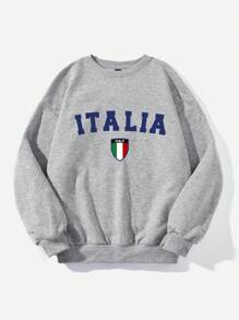 SHEIN EZwear Freizeitliches, einfach gestaltetes Sweatshirt in Große Größen mit lockerer Passform, Rundhalsausschnitt und Langarm mit Buchstaben-Muster, Herbst/Winter