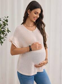 SHEIN Maternity Solid Batwing Sleeve Tee - Apricot - View 4