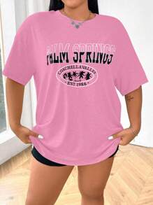 Flirla Tricou cu umăr în jos cu litere plus - Roz - Vizualizare 3