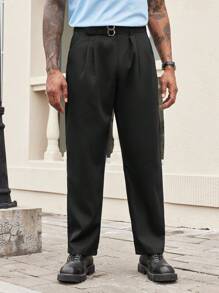 Manfinity Bizformal Men Slant Pocket Fold Pleated Suit Pants - Black - View 4