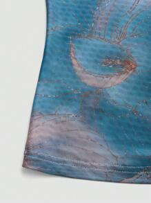 EMERY ROSE Women's Sheer Mesh Printed See-Through Top Fall Cloth For Women - Blue - View 6