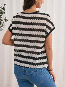 SHEIN Maternity Striped Print Tee For Summer - Grey - View 4