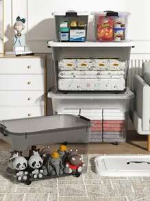 1 pieza Caja de almacenamiento transparente de plástico con tapa, set de cajas de almacenamiento de múltiples piezas, organizador del hogar y del automóvil, recipiente de almacenamiento variado, caja de almacenamiento de juguetes, caja de almacenamiento extra grande para ropa y aperitivos - Blanco - Ver 8