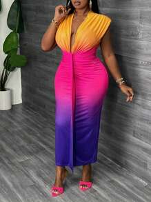 Slaydiva Váy bó không tay cổ chữ V màu sắc thanh lịch cỡ lớn mùa hè - Q - Nhiều màu - Xem 3