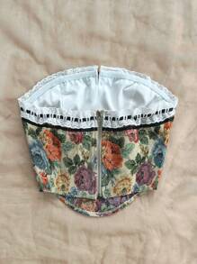 Soleia Top sans bretelles pour femmes en jacquard à blocs de couleurs patchwork et dentelle pour les vacances