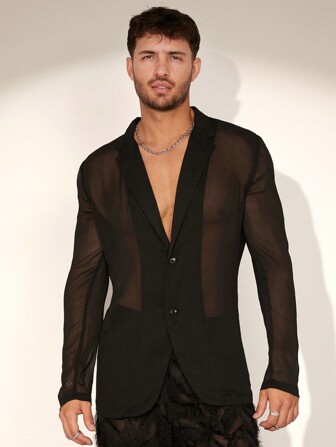 FeverCity Blazer estivo in rete trasparente sexy da uomo