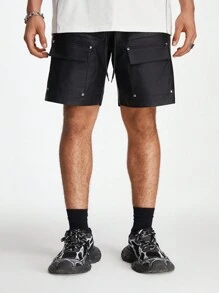 Manfinity NXTstreet Men's Coated Loose Straight Shorts, Suitable For Summer - Black - View 1