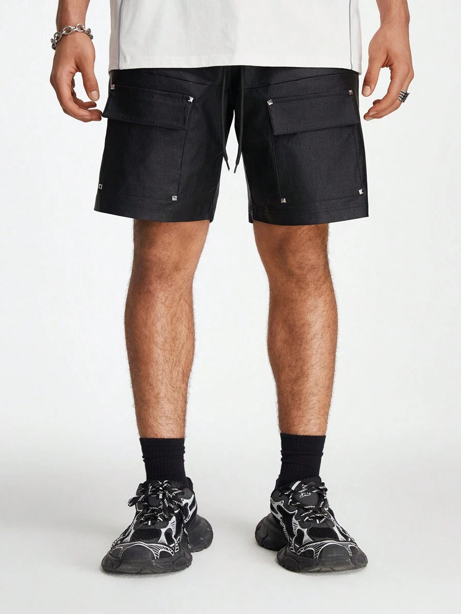 Manfinity NXTstreet Men's Coated Loose Straight Shorts, Suitable For Summer - Black - View 1