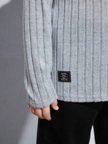 SHEIN Tween男童加大尺寸條紋圓領長袖T恤