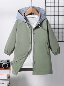 1 szt. Dla młodych chłopców Casual Prosta wiatrówka z kolorowymi blokami, Nadaje się do noszenia na co dzień, w stylu college'u, na sezon jesienno-zimowy