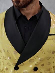 Manfinity AFTRDRK Men's Spring And Autumn Party Style Geometric Printed Contrast Color Shawl Collar Long Sleeve Suit Jacket And Pants Set With Gold Foil Printing