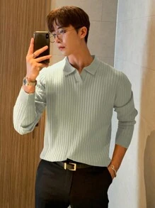 DAZY Men Solid Ribbed Knit Long Sleeve Sweater,Fall Clothes - Grey - View 3