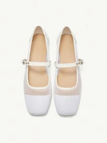 Cuccoo Bailarinas de estilo callejero clásico de ocio para vacaciones con punta cuadrada y estilo Mary Jane de malla para mujeres en Halloween