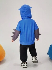 SHEIN Boys' Casual Cute Fun 3D Horned Sleeves Hooded Jacket, Infant/Toddler - Blue - View 2