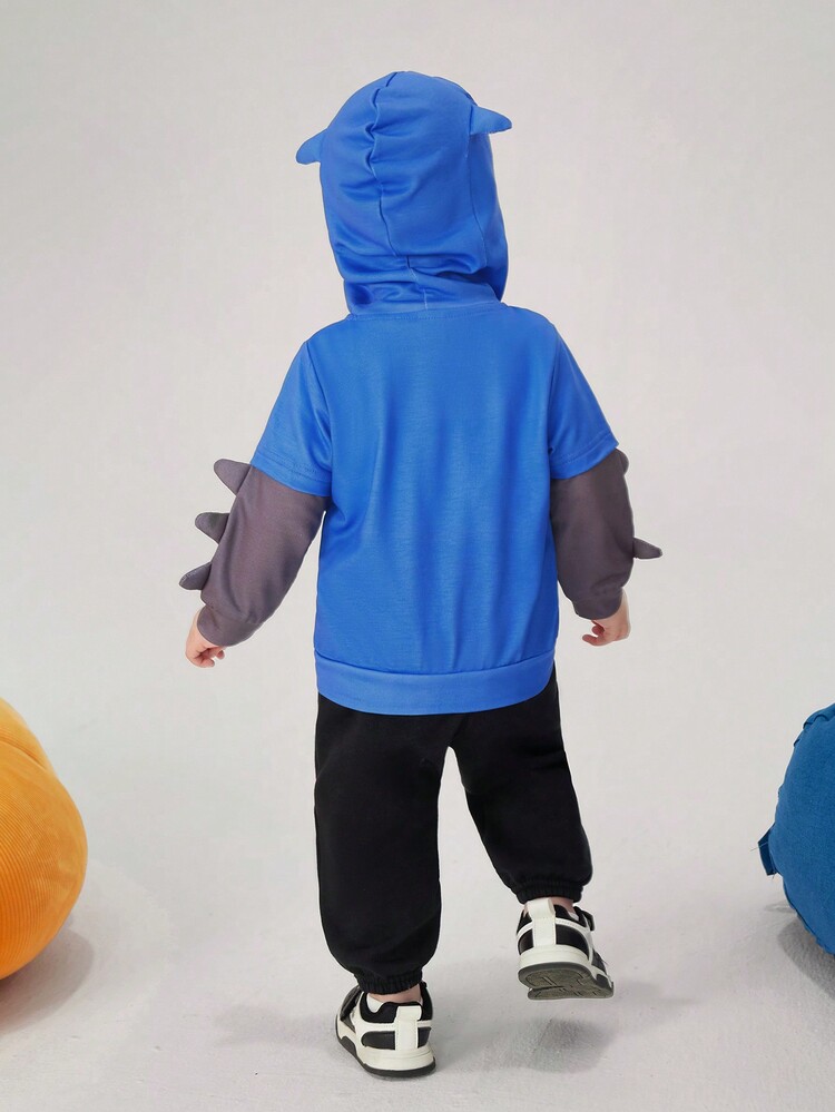 SHEIN Boys' Casual Cute Fun 3D Horned Sleeves Hooded Jacket, Infant/Toddler - Blue - View 2