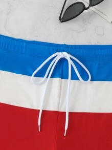 Surfspeed Men's Plus Size Drawstring Waist Color Block Vacation Beach Swim Shorts