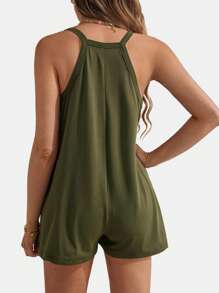 SHEIN BASICS Casual Solid Knit V-Neck Front Pocket Cami Jumpsuit, For Maternity, Pregnancy Clothes