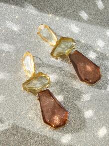 SHEIN SXY Pendientes colgantes de moda simple con diamantes de imitación geométricos - Marrón - Ver 3