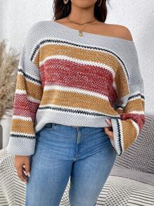 SHEIN LUNE Plus Colorblock Drop Shoulder Sweater - Multicolor - View 4
