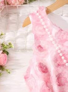 SHEIN Tween Girl Floral ärmlös mesh kontrastklänningset (inklusive väska) - Rosa - Visa 5