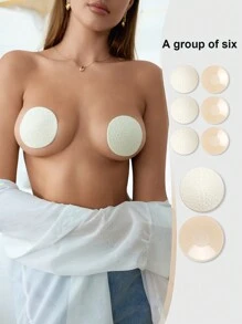 3pairs Solid Self Adhesive Round Nipple Cover - Beige - View 1