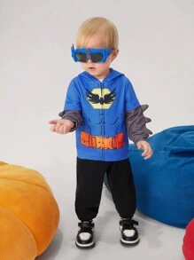 SHEIN Boys' Casual Cute Fun 3D Horned Sleeves Hooded Jacket, Infant/Toddler - Blue - View 4