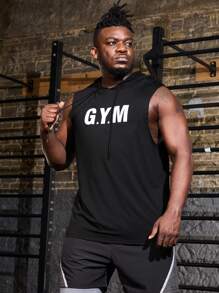 Gym Rark Hombres Plus Letra gráfica con capucha y cordones, camiseta sin mangas para deportes y gimnasio - Negro - Ver 4