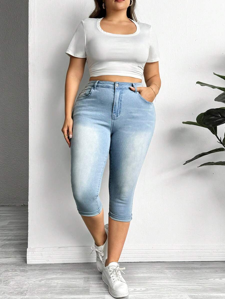 SHEIN Frenchy Pantaloni Capri in denim casual aderenti taglia forte