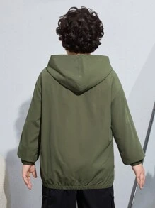 SHEIN Chaqueta informal con capucha de cremallera para chicos preadolescentes con tallas extendidas y estampado de letras, para otoño/invierno