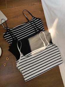 Comfortcana Bộ 3 áo ba lỗ kẻ sọc thường ngày cho nữ, đa năng, gợi cảm, áo không tay bó sát, thích hợp cho mùa hè, ngày lễ, phong cách trường học, lễ hội âm nhạc - Nhiều màu - Xem 6