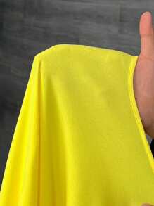 Slaydiva ROBE MINI SLIM A-LINE ÉLÉGANT ET DÉCONTRACTÉ POUR LES VACANCES EN JAUNE unicolore, STYLE CHEMISE AVEC PLASTRON OUVERT POUR FEMMES grande taille, PRINTEMPS/ÉTÉ -E