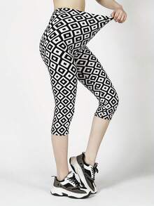 Leggings Mit Vollständigem Druck, Elastischem Bund Und Sieben Punkten - Schwarz - Übersicht 3